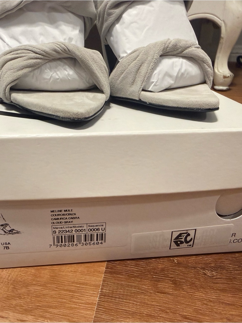 SCHUTZ Light Gray Suede Pointed Toe Knot Mules - Picture 3 of 16